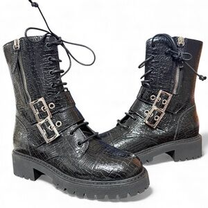 Giuseppe Zanotti Black Leather Embossed Biker Combat Boots Size EU 35